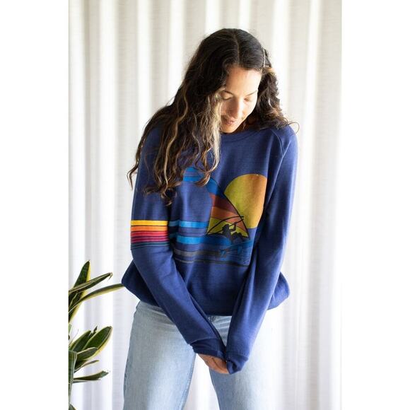 Aviator Nation Windsurf Jump Crew Sweatshirt Poseidon Blue Unisex Medium - Picture 2 of 16